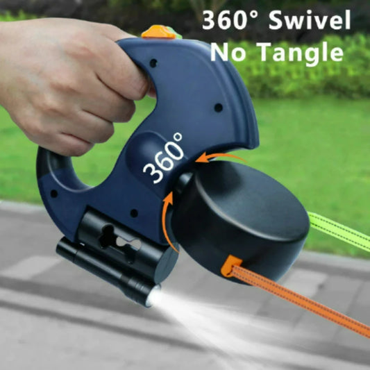 Retractable Dual‑End Dog Leash – 3m Lead with LED Light & Waste Bag Holder, 360° Tangle‑Free