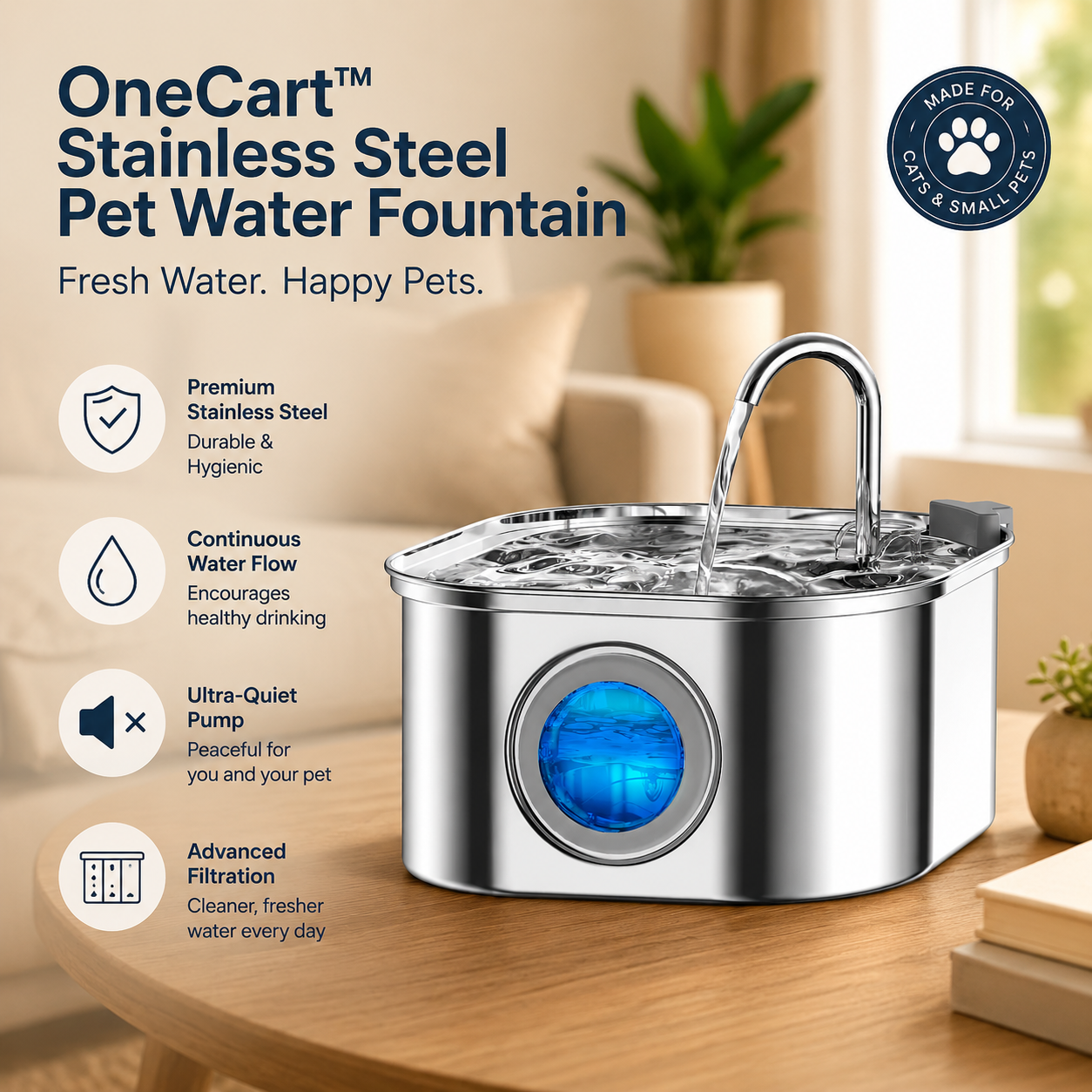 OneCart™ PureFlow 3.2L Stainless Steel Cat & Dog Fountain