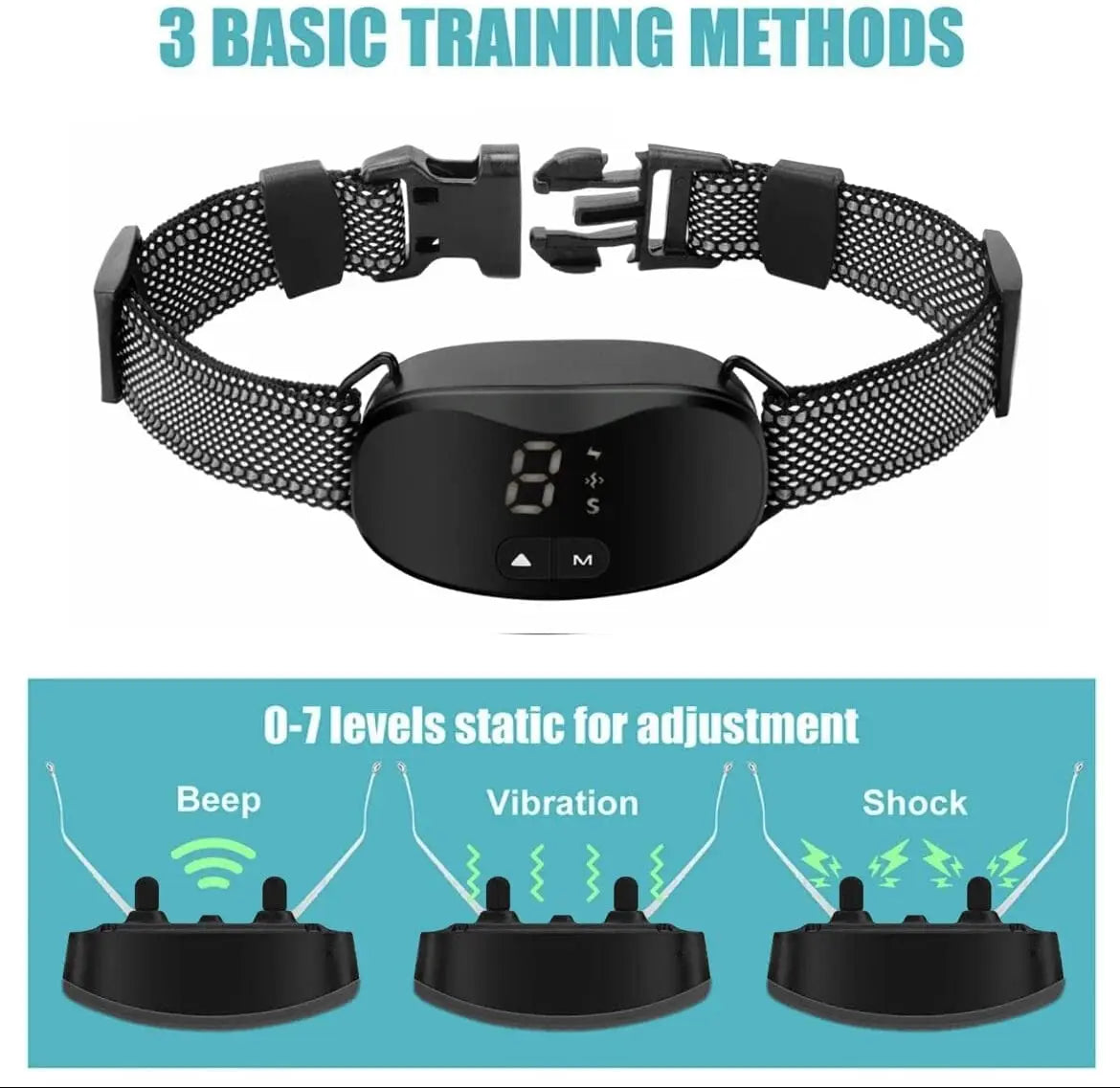 Anti bark dog collar Electric shock Vibration sound with LED
