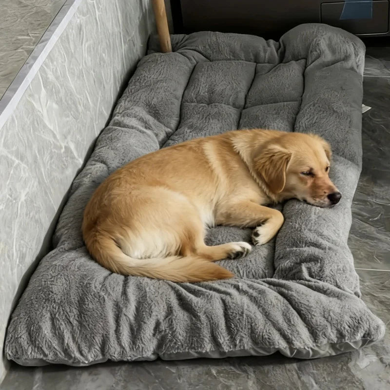 Extra Large Plush Dog Bed Sofa Super Soft Thickened Polyester Pet Mat Crate Bed for Small Medium Large Dogs Grey Solid 120x60cm