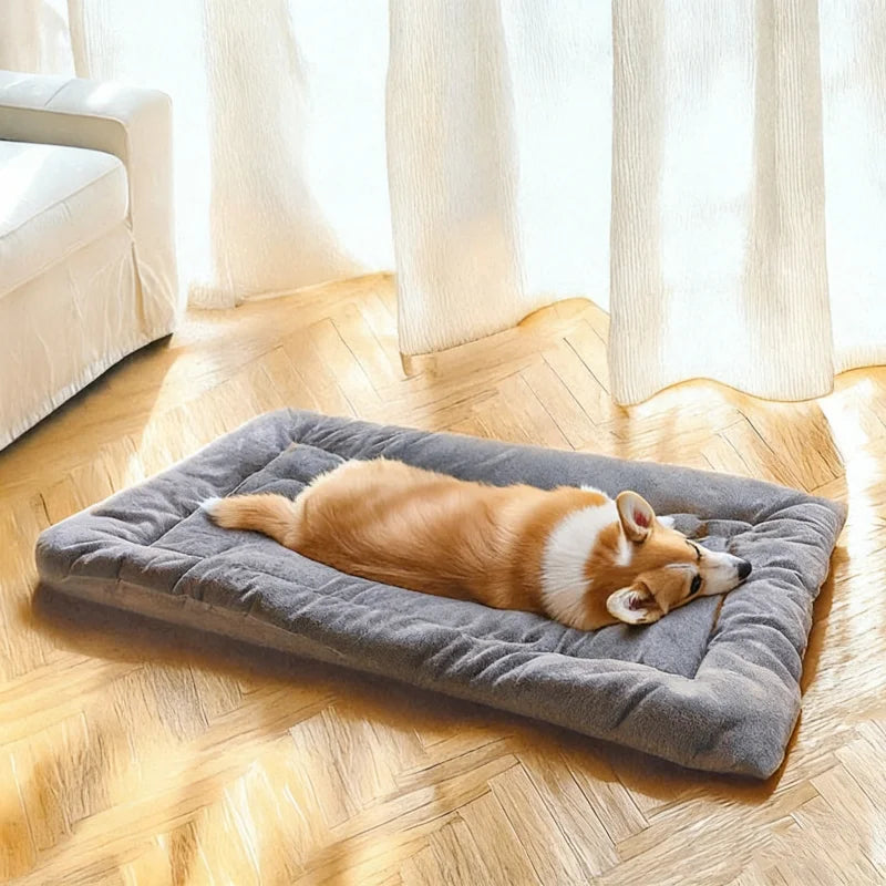 Extra Large Plush Dog Bed Sofa Super Soft Thickened Polyester Pet Mat Crate Bed for Small Medium Large Dogs Grey Solid 120x60cm