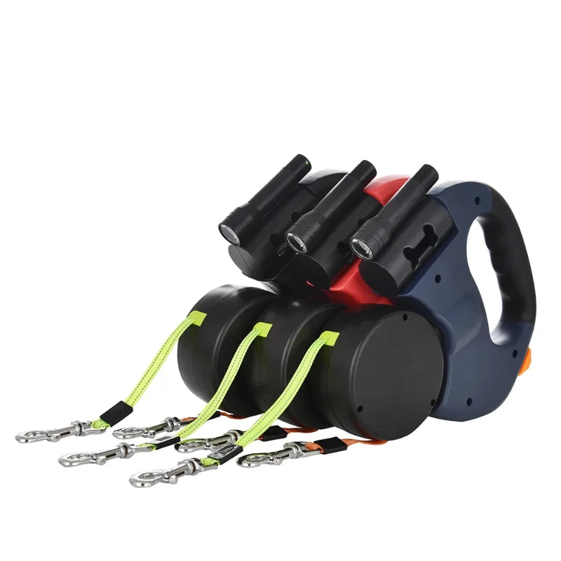 Retractable Dual‑End Dog Leash – 3m Lead with LED Light & Waste Bag Holder, 360° Tangle‑Free