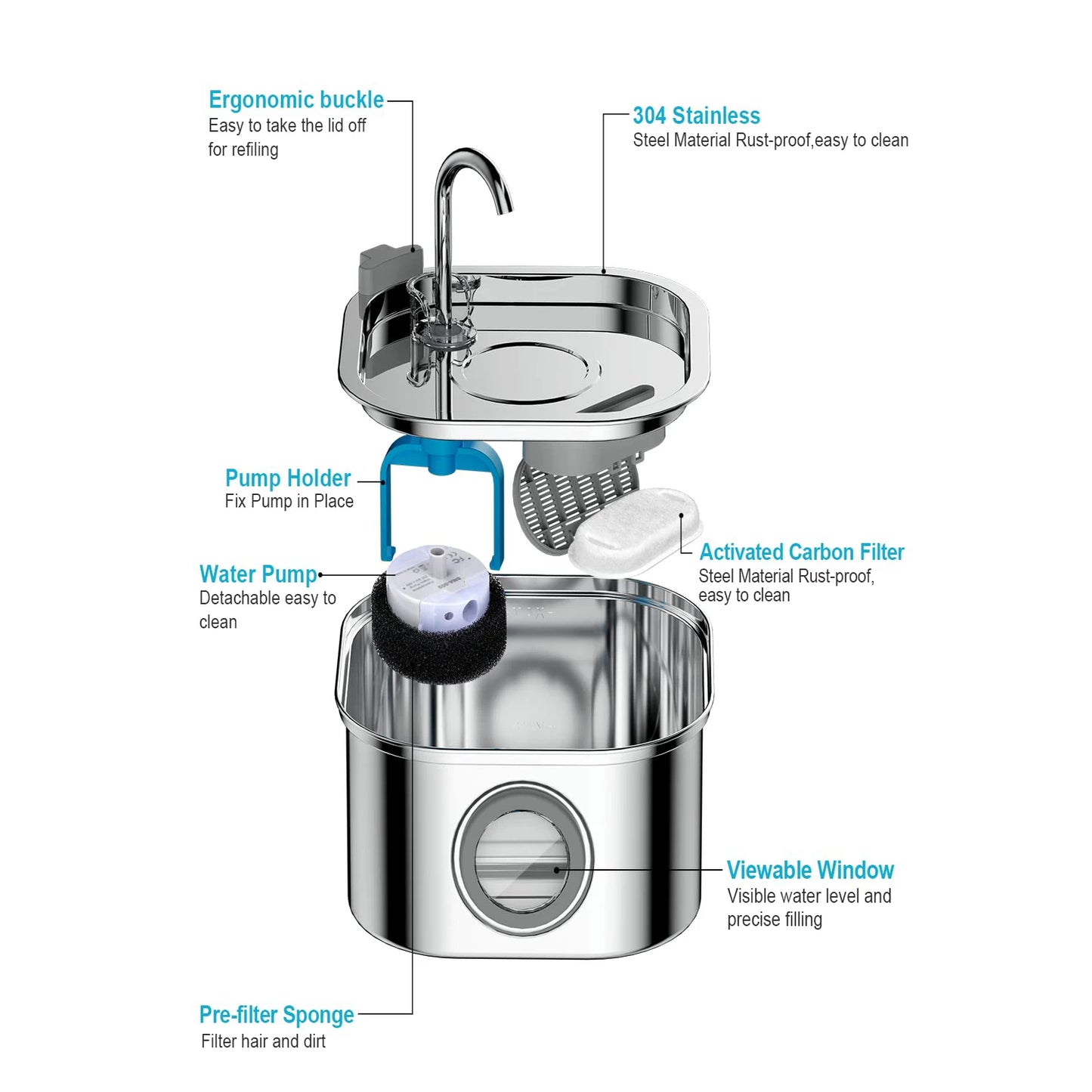 OneCart™ PureFlow 3.2L Stainless Steel Cat & Dog Water Fountain