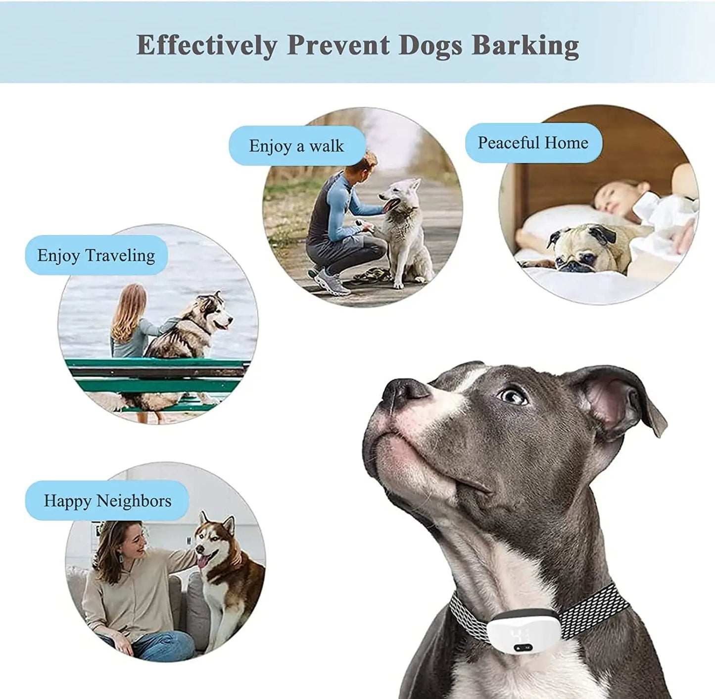 Anti bark dog collar Electric shock Vibration sound with LED
