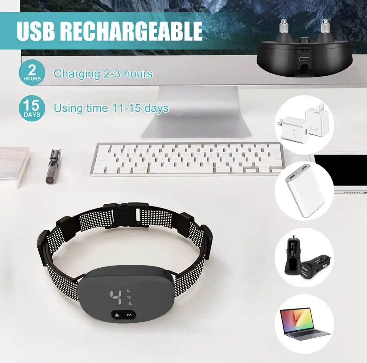 Anti bark dog collar Electric shock Vibration sound with LED