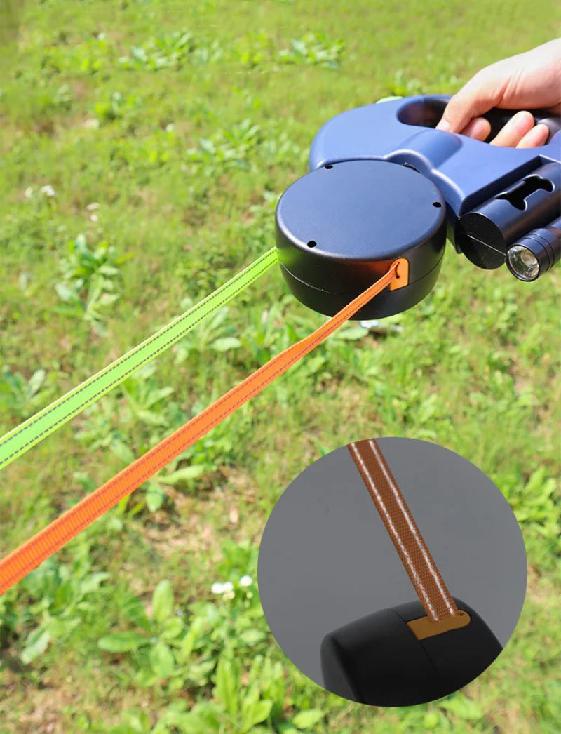 Retractable Dual‑End Dog Leash – 3m Lead with LED Light & Waste Bag Holder, 360° Tangle‑Free