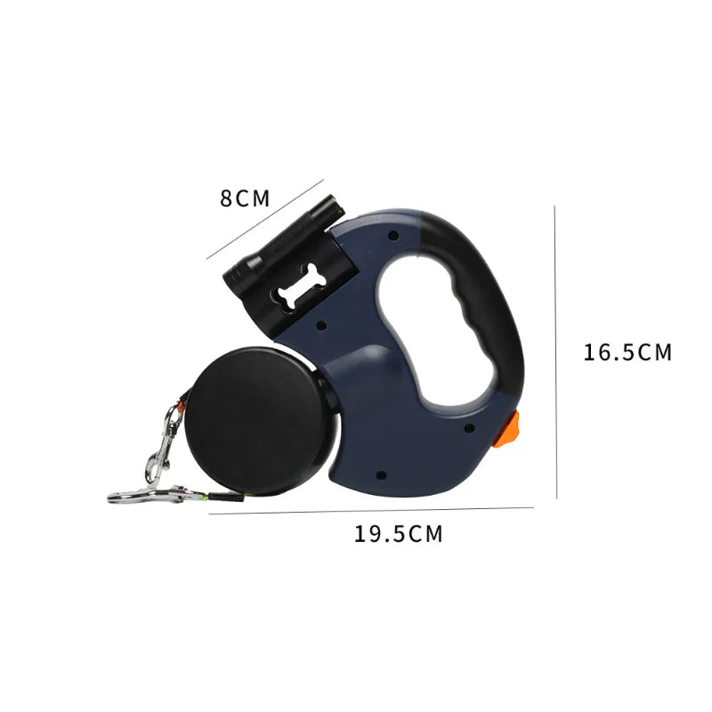Retractable Dual‑End Dog Leash – 3m Lead with LED Light & Waste Bag Holder, 360° Tangle‑Free