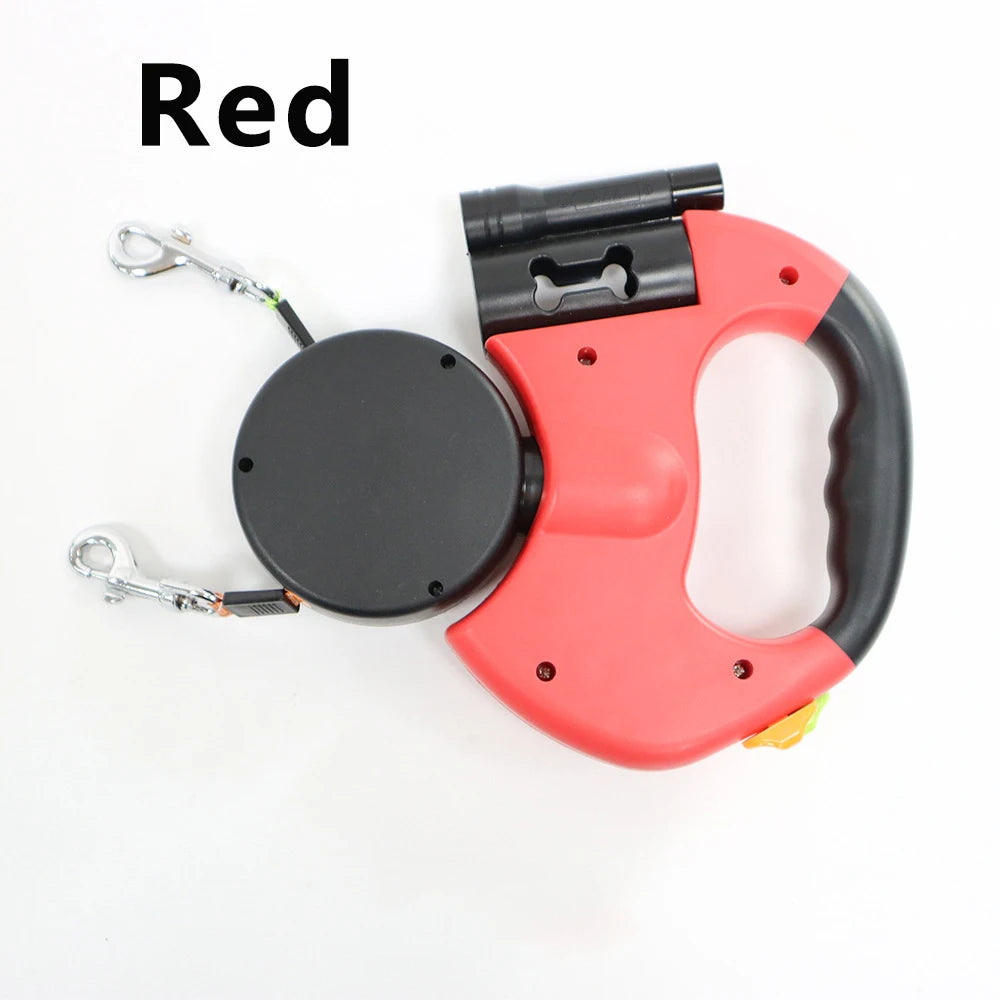 Retractable Dual‑End Dog Leash – 3m Lead with LED Light & Waste Bag Holder, 360° Tangle‑Free