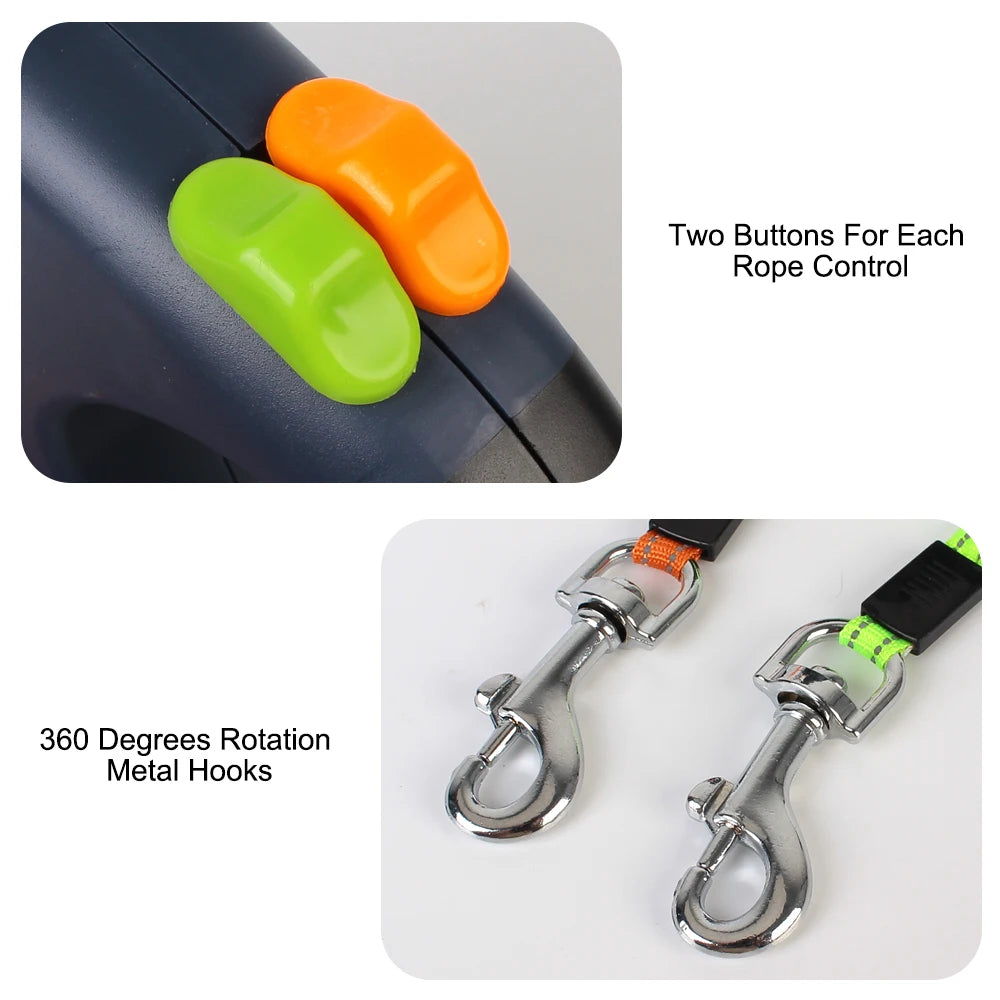 Retractable Dual‑End Dog Leash – 3m Lead with LED Light & Waste Bag Holder, 360° Tangle‑Free