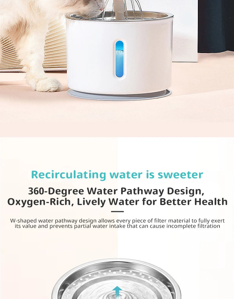 🐾OneCart™ 3.2L Stainless Steel Cat Water Fountain – Ultra-Silent Smart Pet Drinking Dispenser with LED Visual Window & Multi-Stage Filter