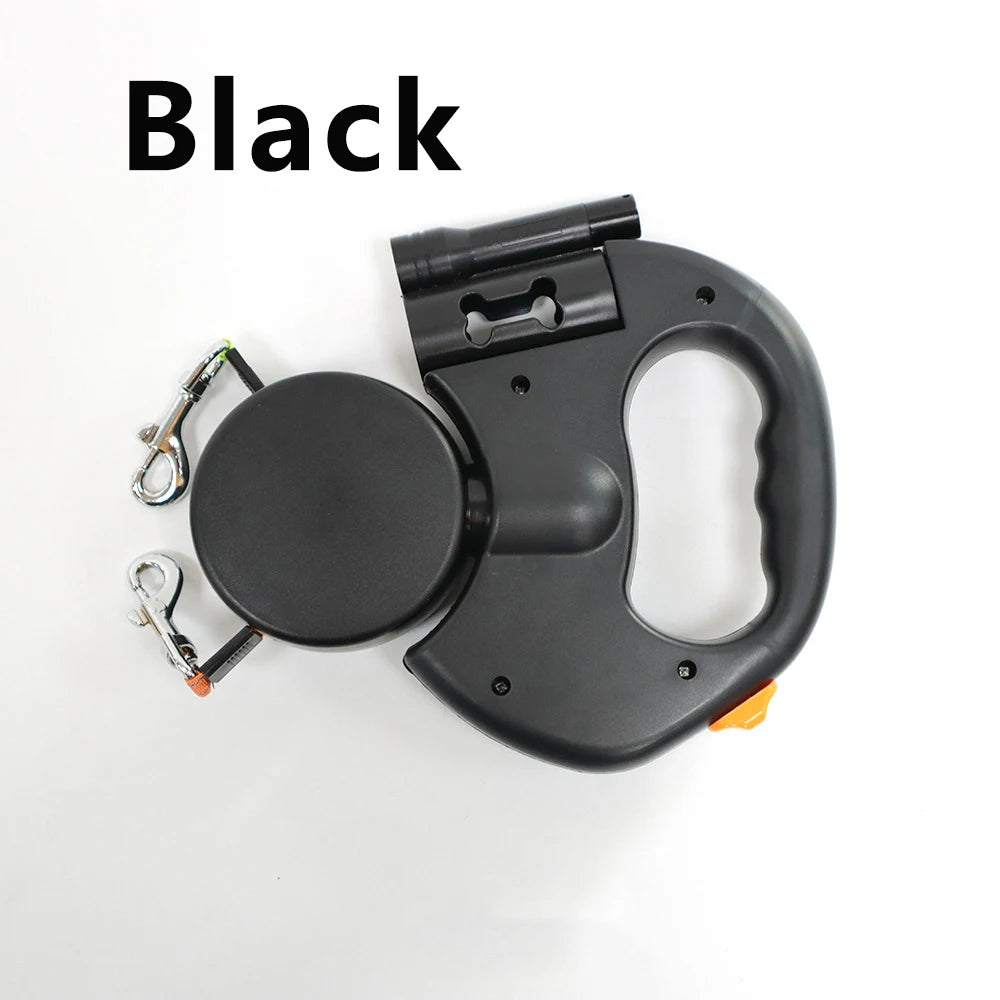 Retractable Dual‑End Dog Leash – 3m Lead with LED Light & Waste Bag Holder, 360° Tangle‑Free