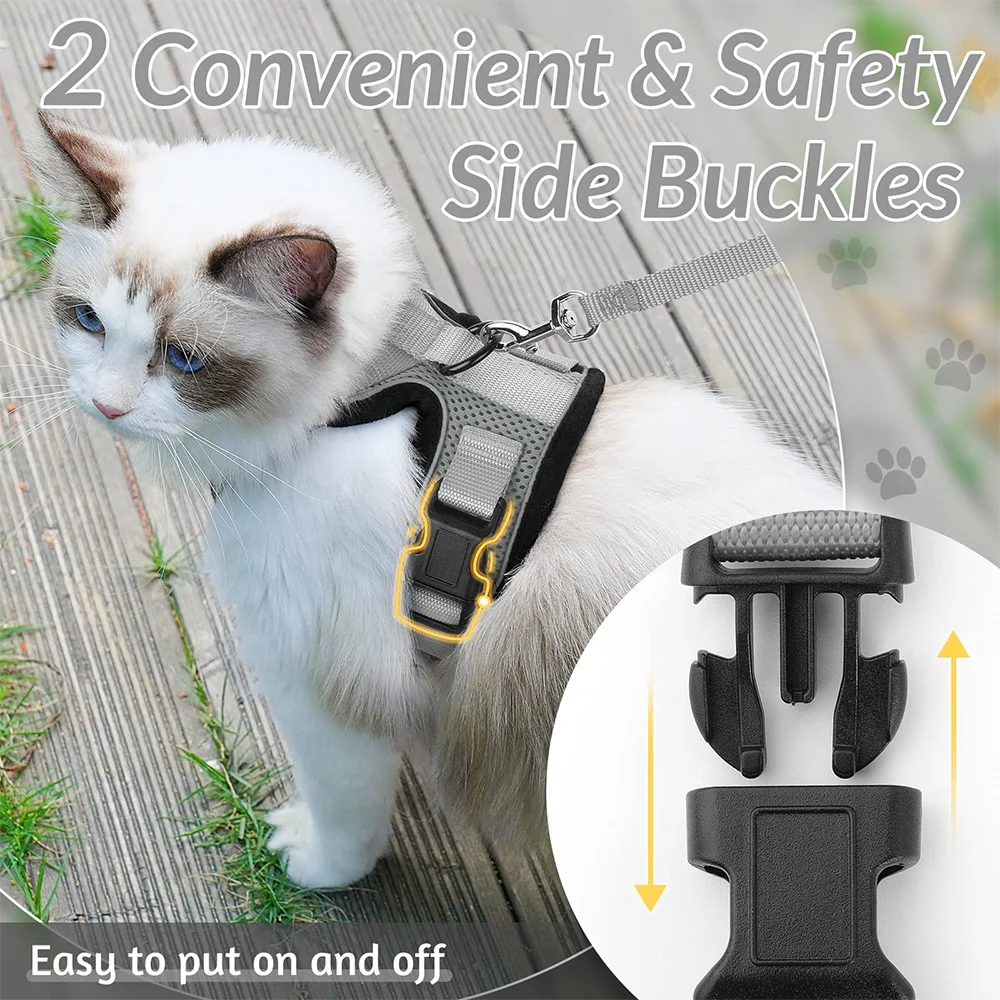 Adjustable Reflective Cat Harness & Leash Set – Escape‑Proof Mesh Vest for Cats & Small Dogs