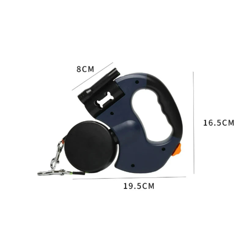 Retractable Dual‑End Dog Leash – 3m Lead with LED Light & Waste Bag Holder, 360° Tangle‑Free