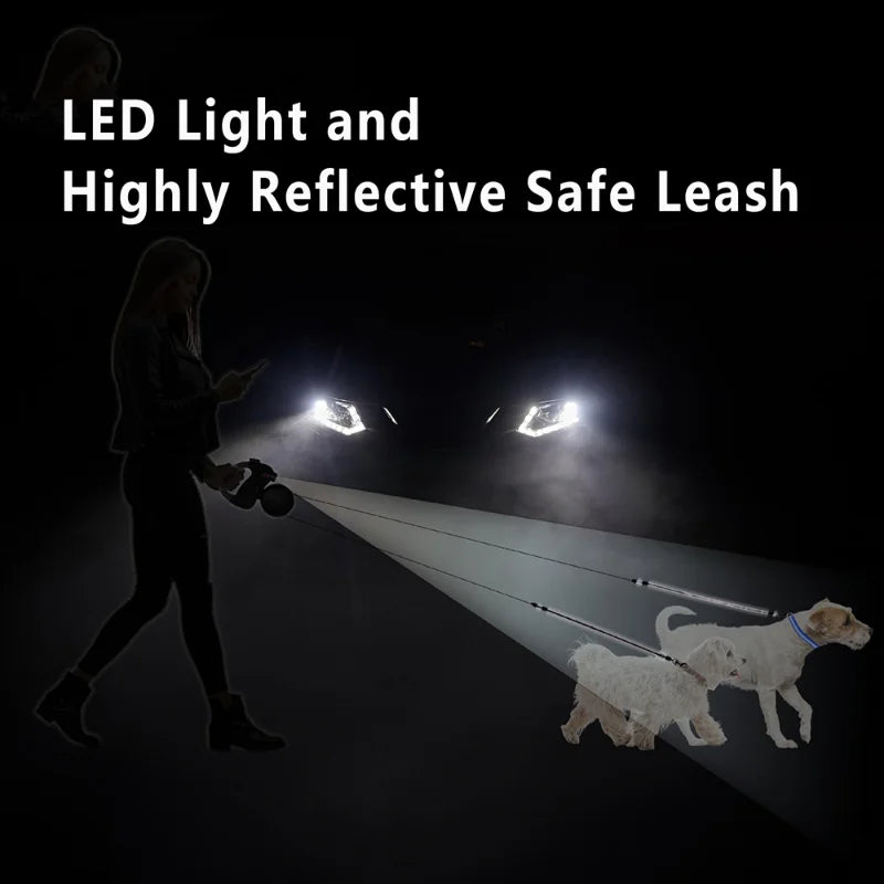 Retractable Dual‑End Dog Leash – 3m Lead with LED Light & Waste Bag Holder, 360° Tangle‑Free