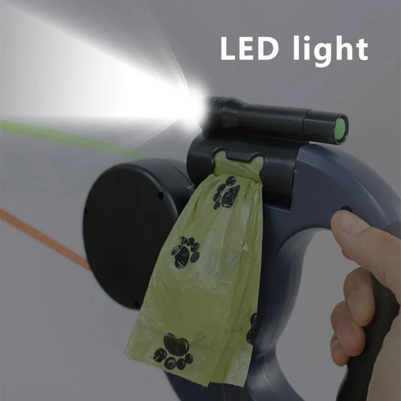 Retractable Dual‑End Dog Leash – 3m Lead with LED Light & Waste Bag Holder, 360° Tangle‑Free