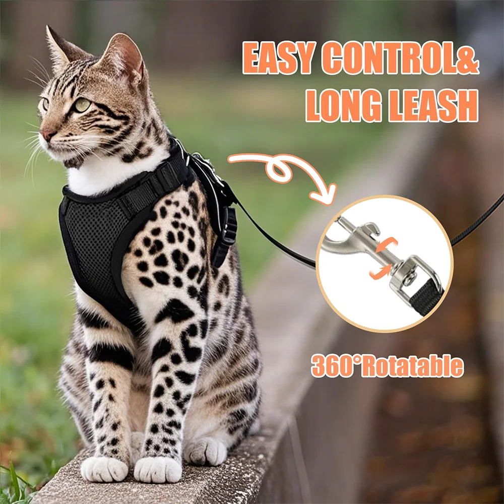 Adjustable Reflective Cat Harness & Leash Set – Escape‑Proof Mesh Vest for Cats & Small Dogs