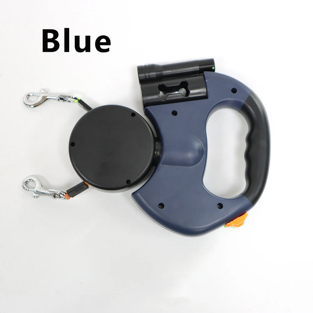 Retractable Dual‑End Dog Leash – 3m Lead with LED Light & Waste Bag Holder, 360° Tangle‑Free