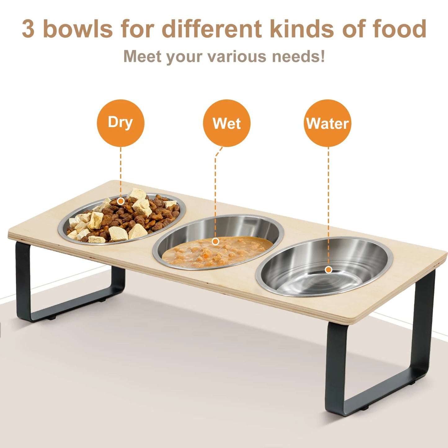 Elevated Cat Bowls – 3 Stainless Steel Dishes with 15° Tilt, Anti‑Vomiting Raised Feeder for Cats & Small Pets