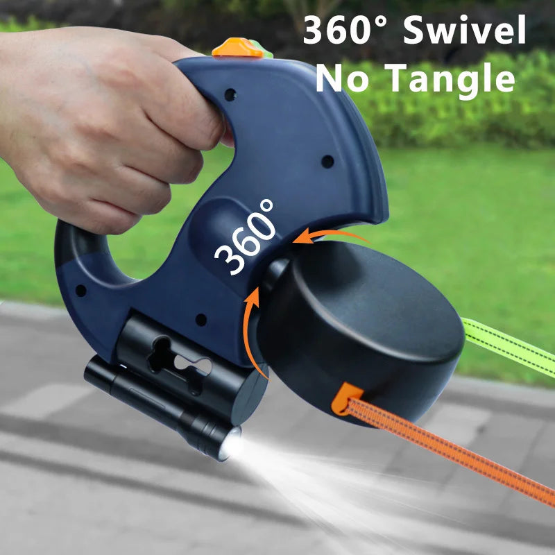 Retractable Dual‑End Dog Leash – 3m Lead with LED Light & Waste Bag Holder, 360° Tangle‑Free