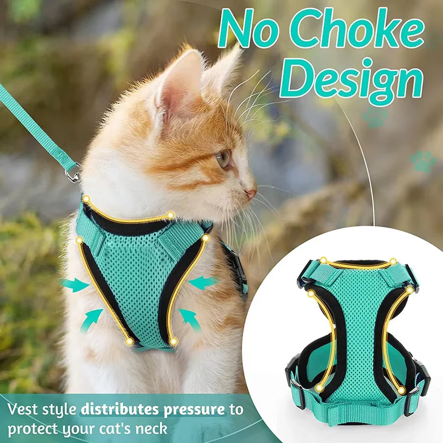Adjustable Reflective Cat Harness & Leash Set – Escape‑Proof Mesh Vest for Cats & Small Dogs