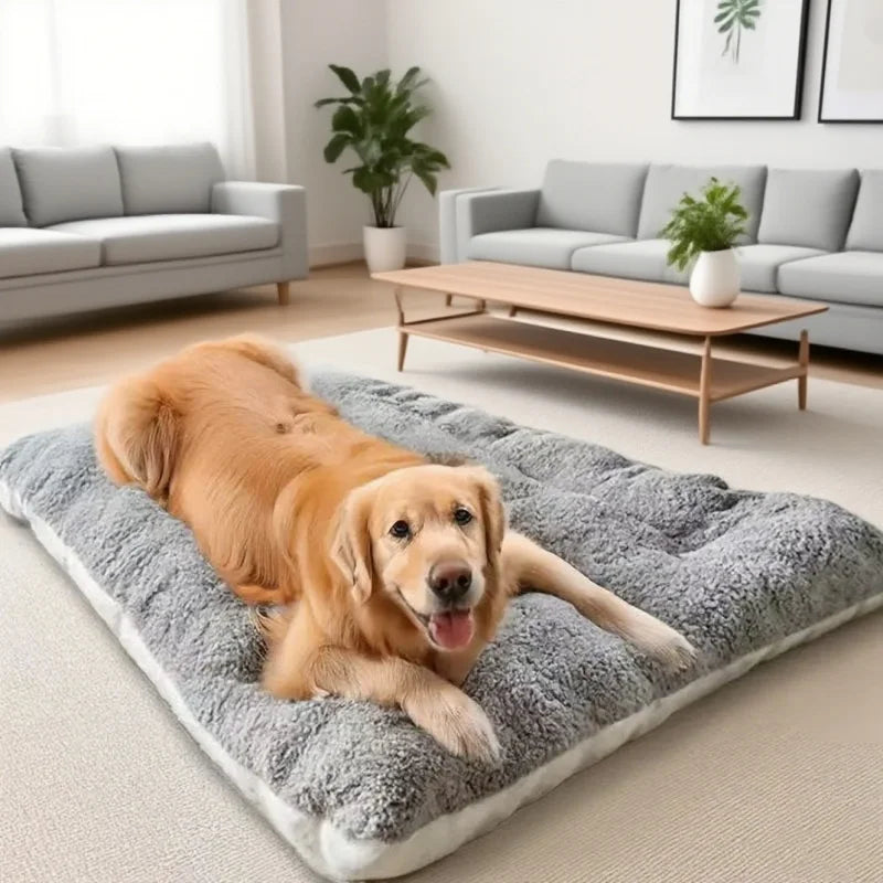 Extra Large Plush Dog Bed Sofa Super Soft Thickened Polyester Pet Mat Crate Bed for Small Medium Large Dogs Grey Solid 120x60cm