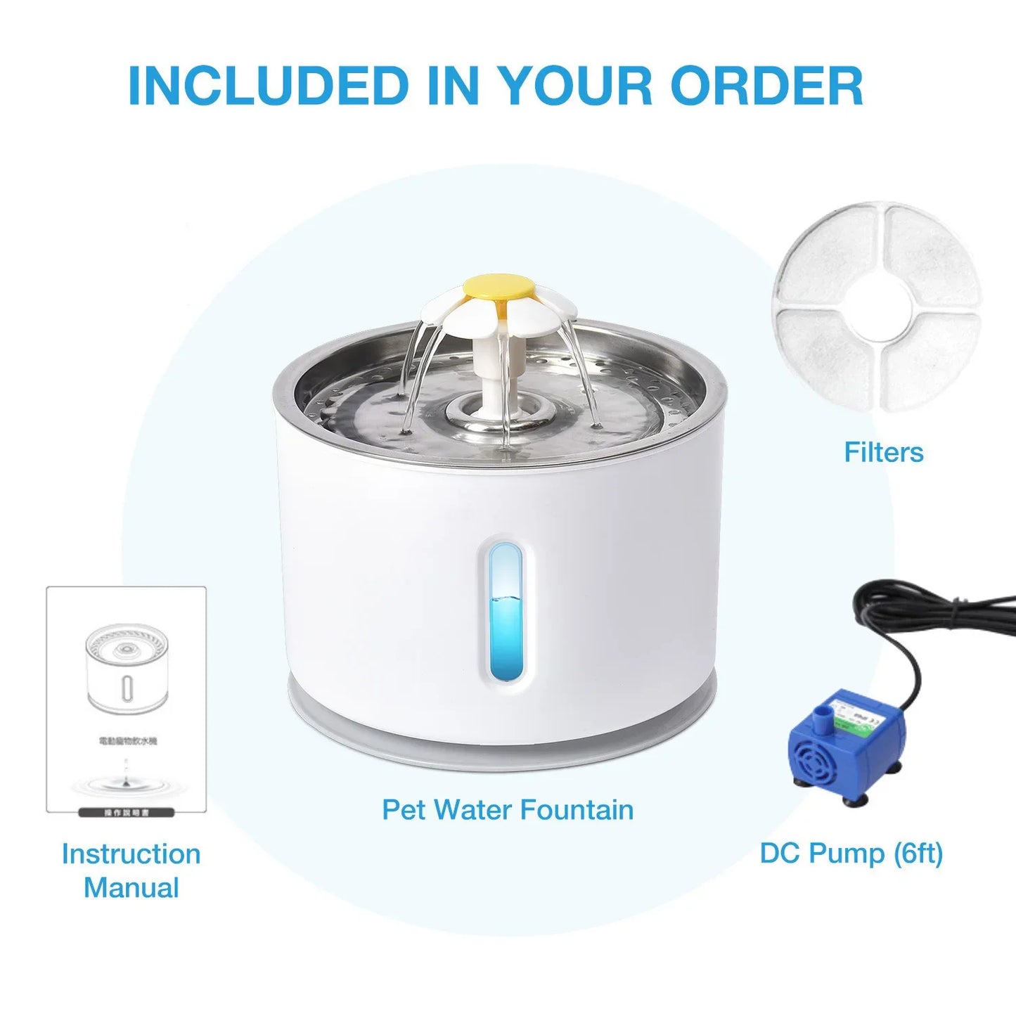 🐾OneCart™ 3.2L Stainless Steel Cat Water Fountain – Ultra-Silent Smart Pet Drinking Dispenser with LED Visual Window & Multi-Stage Filter